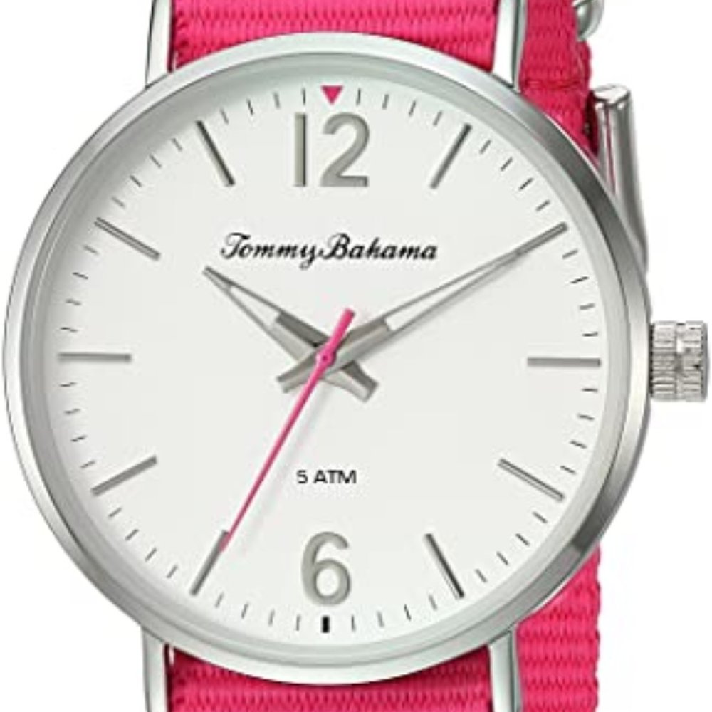 NWT Women`s Tommy Bahama Stainless Steel Quartz Watch with Pink Nylon Strap